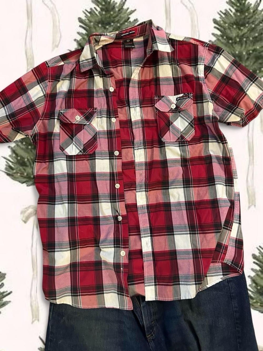 Enyce Red and Black Plaid Short-Sleeve Button-Up Shirt